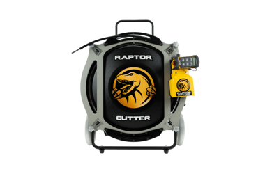 Front view of the APS Raptor Cutter high-speed drain cleaning machine with wireless remote and modular reel design.